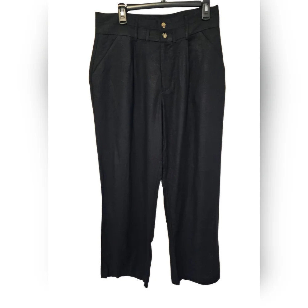 Crosby Black Wide Leg Pleated Linen and Viscose Pants Women's Size 12 NWOT